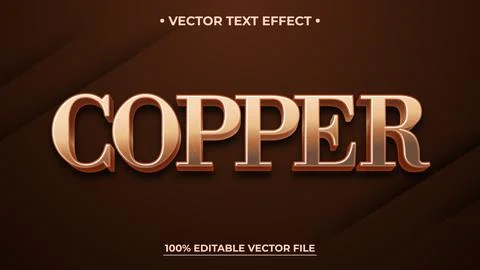 Copper Text Effect Vector Design on Dark Brown Background, Editable File Illustrazione stock