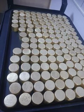 The copper toothpick holder view on the tray Stock Photos