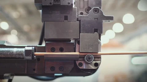 Copper Tube Bending Machine, Refrigerator Factory Production - Close Up Stock Footage 116366457
