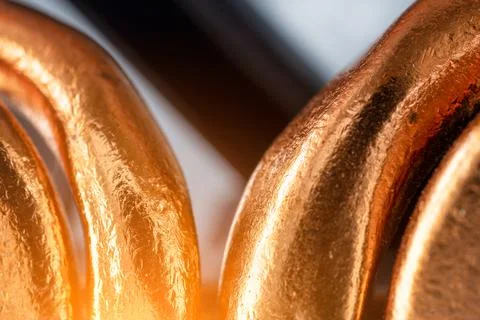 Copper tubes for computer processor cooling, close-up 写真素材