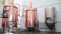 Copper tuns for brewing at a brewery HD Footage
