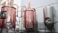 Copper tuns for brewing at a brewery HD Footage