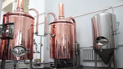 Copper tuns for brewing at a brewery Video stock 8639008