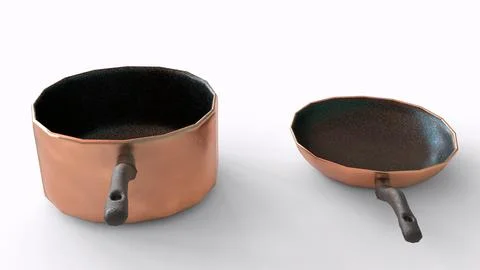 Copper vessels with white background Illustrazione stock