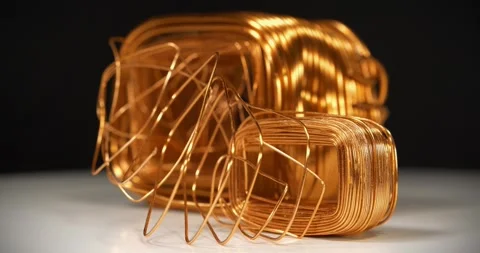 Copper winding of electric current transformers. Copper, cuprum chemical element Stock Footage 309646484