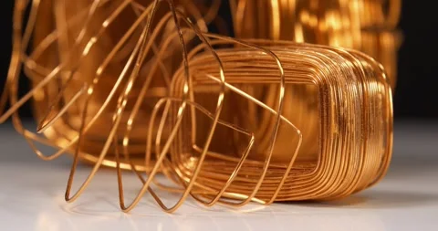 Copper windings different sizes from electric current transformers. Cuprum Stock Footage 321971243