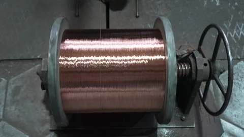 Copper wire cable production in coils, metal steel industrial plant Stock-Footage 252486249