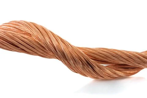 Copper wire close-up isolated on white 스톡 사진