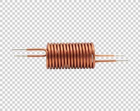 Copper wire coil inductor, electrical component, tightly wound, isolated on.. Foto stock