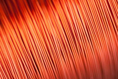 Copper wire for electronics close-up with a focus on the center and blurred Stock Photos