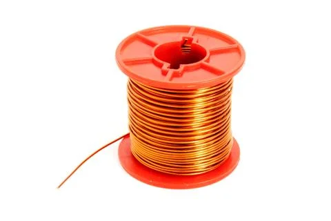 Copper wire roll on white background Stock Photos