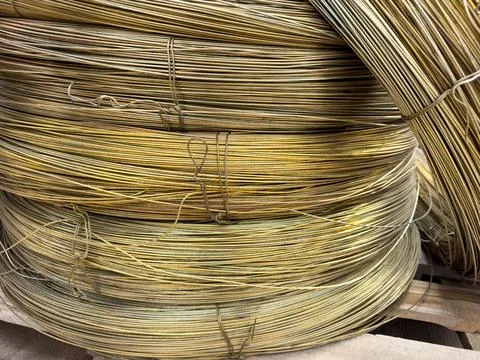 Copper wire rolls on a pallet Stock Photos