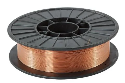 Copper wire on spool, isolated on white backgrounds, with clipping paths Stock Photos
