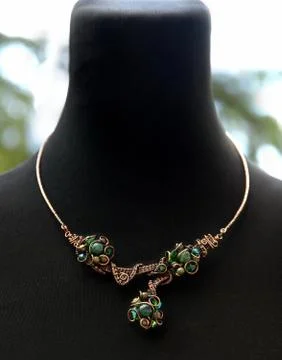 Copper wire wrapped necklace with celestial crystals and moss agate 스톡 사진