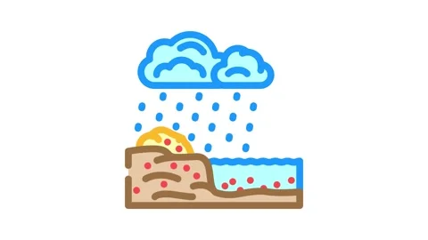 Copper zinc runoff river system after heavy rainfall color icon animation Stock Footage 327256114