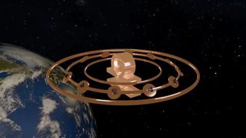 Copper Zodiac Wheel Libras Sign Rotating Over Earth Day, Full HD Loop Vídeo Stock 338225341