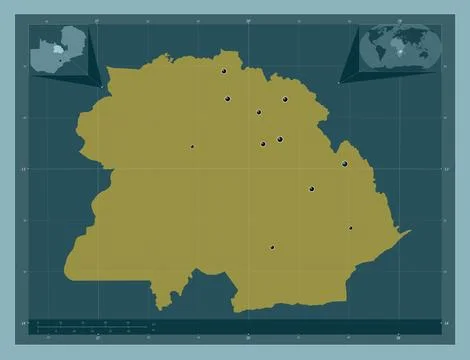 Copperbelt, Zambia. Solid color shape. Locations of major cities of the regio Stock Illustration