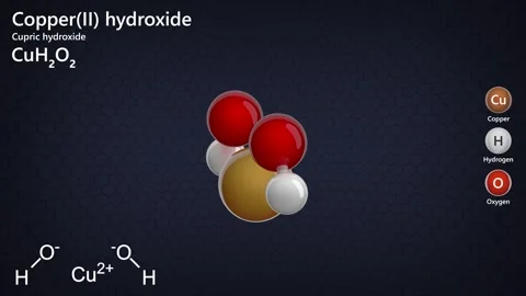Copper(II) Hydroxide or cupric hydroxide. CuH2O2. Dark background. 3D render Stock Footage 291274363