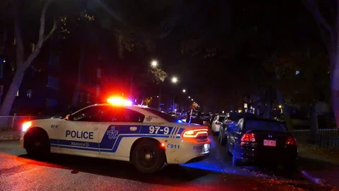 Cops car in the street with lights Stock Footage 120108487
