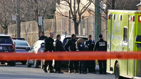 Cops debriefing after incident implicating children Video stock 139654905