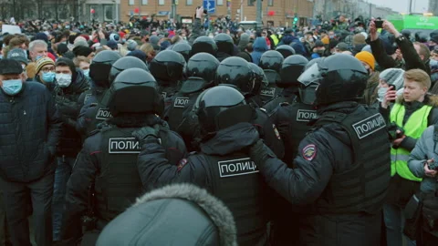 Cops on demonstrating. Special force strike. Police on protest. January 23, 2021 Video stock 147457110