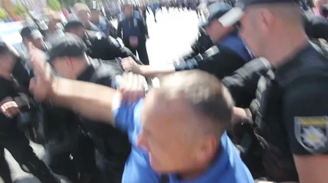 Cops Fighting with Protesters Stock Footage 64118146