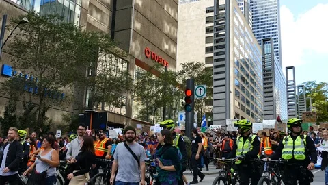 Cops on front of demonstration in september Stock Footage 119953436