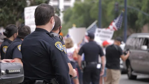 Cops With Masks At Protest Stock Footage 130153596
