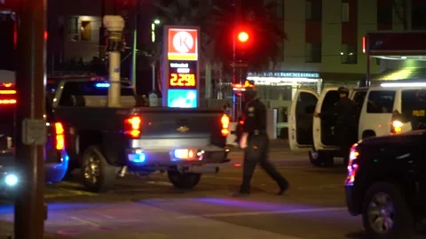 Cops National Guards Blocking Street at Black Lives Matter Anti Racism Protest Stock Footage 134885464