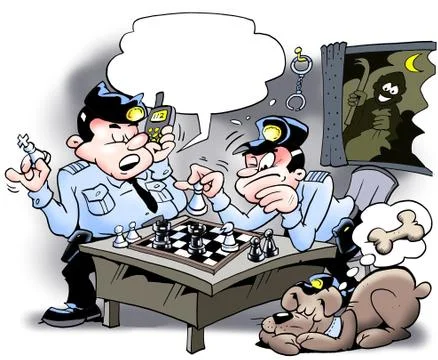 Cops playing chess - Thief is at stake Stock Illustration