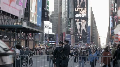 Cops in Time Square 2020 election Celebration Stock Footage 142746794