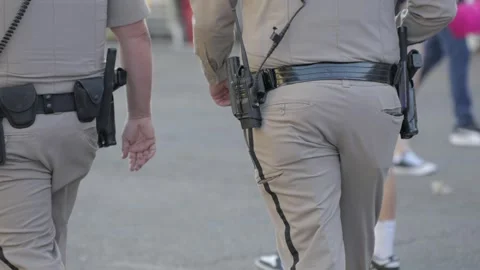 Cops walking slow motion at event Stock Footage 255167316