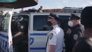 Cops Wearing Face Masks In Front Of Police Van Getting Ready During Black Stock Footage