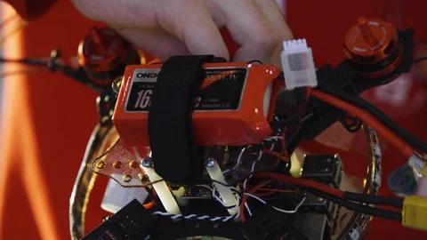 Copter Assemblage Battery Maintenance Closeup Stock Footage 117210219