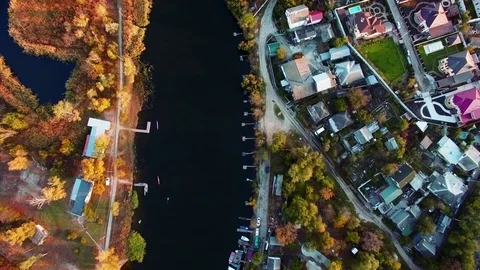 Copter. Autumn. River, forest, iron bridge. Novomoskovsk. Color grading Stock Footage 72586512