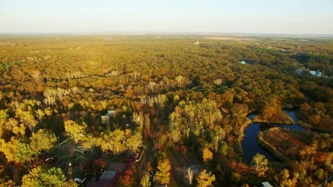 Copter. Autumn. River, forest, iron bridge. Novomoskovsk. Color grading Stock Footage 72586771