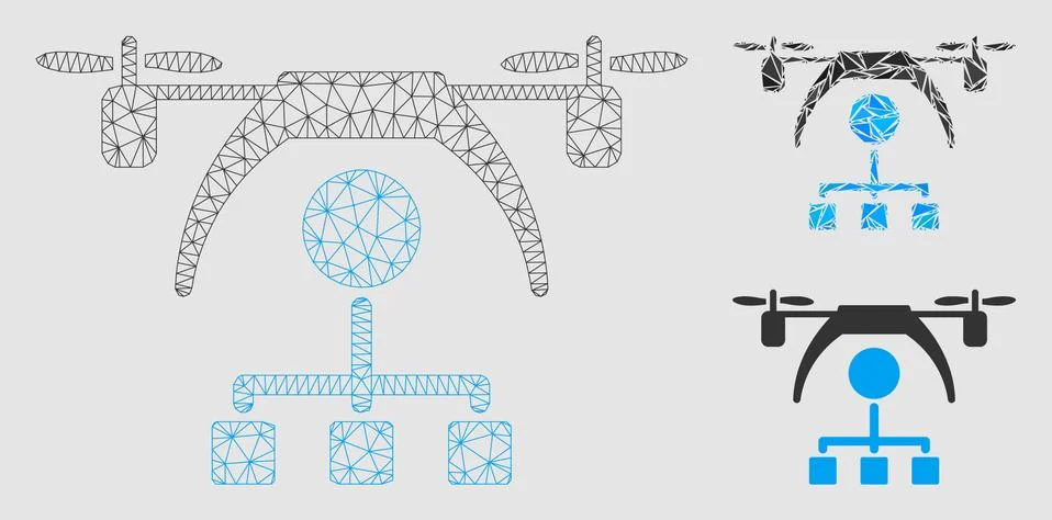 Copter Distribution Scheme Vector Mesh Wire Frame Model and Triangle Mosaic Icon Stock Illustration