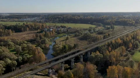 The copter flies over the rails Stock Footage 164319119