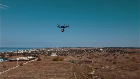 Copter over the village Video stock 244734248