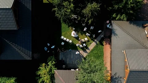 A copter shoots a green yard  Stock Footage 238373568