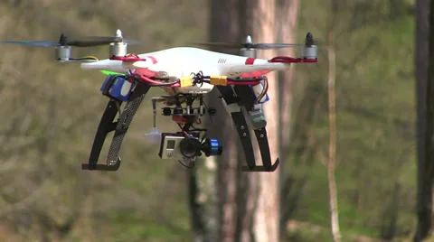 Copter\drone with camera  fly in  spring wood Stock Footage 37296135