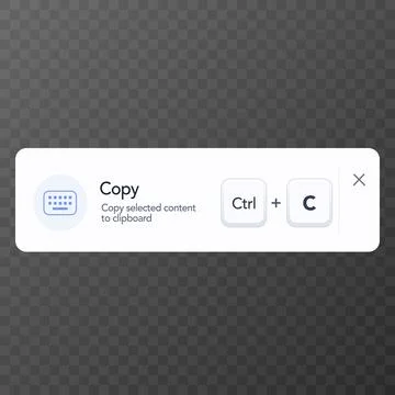 Copy action Ctrl C clipboard UI notification. vector illustration Stock Illustration