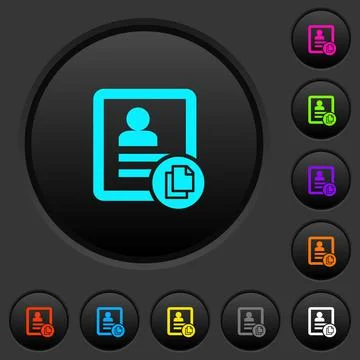 Copy contact dark push buttons with color icons Stock Illustration