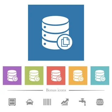 Copy database flat white icons in square backgrounds 스톡 일러스트