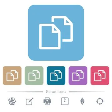 Copy document flat icons on color rounded square backgrounds Stock Illustration