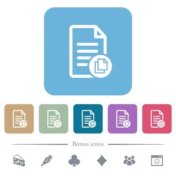 Copy document flat icons on color rounded square backgrounds Stock Illustration