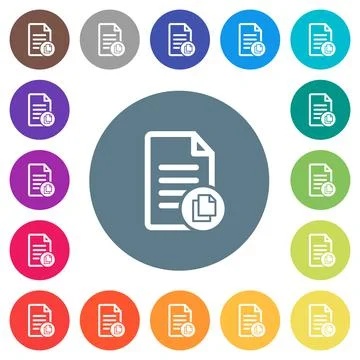 Copy document flat white icons on round color backgrounds Stock Illustration