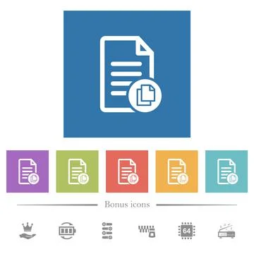 Copy document flat white icons in square backgrounds Stock Illustration