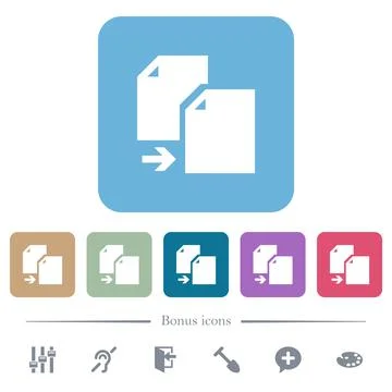 Copy document solid flat icons on color rounded square backgrounds Stock Illustration