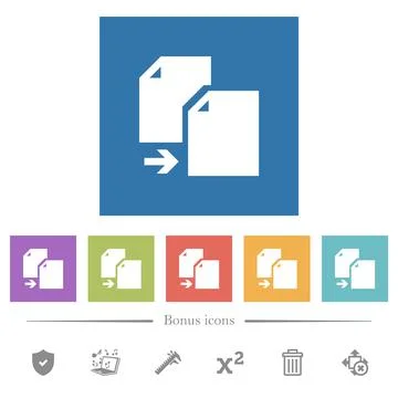 Copy document solid flat white icons in square backgrounds Illustrazione stock